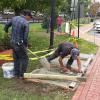 Pouring footings for oversize bench in municipal area